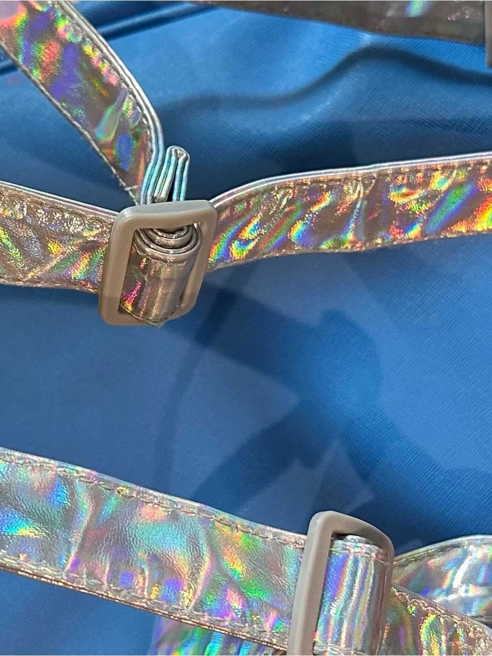 Disney Stitch Mini Backpack Blue Faux Leather Holographic Straps Lilo & Stitch
